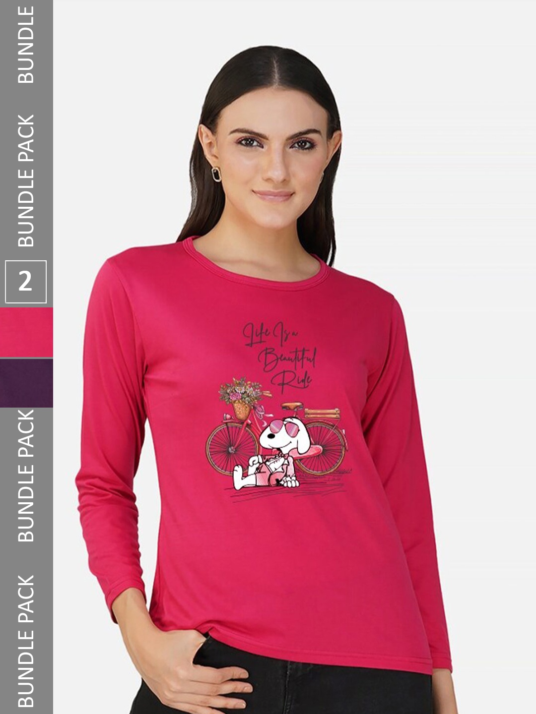 

CHOZI Pack Of 2 Graphic Snoopy Printed Cotton Casual T-shirt, Pink