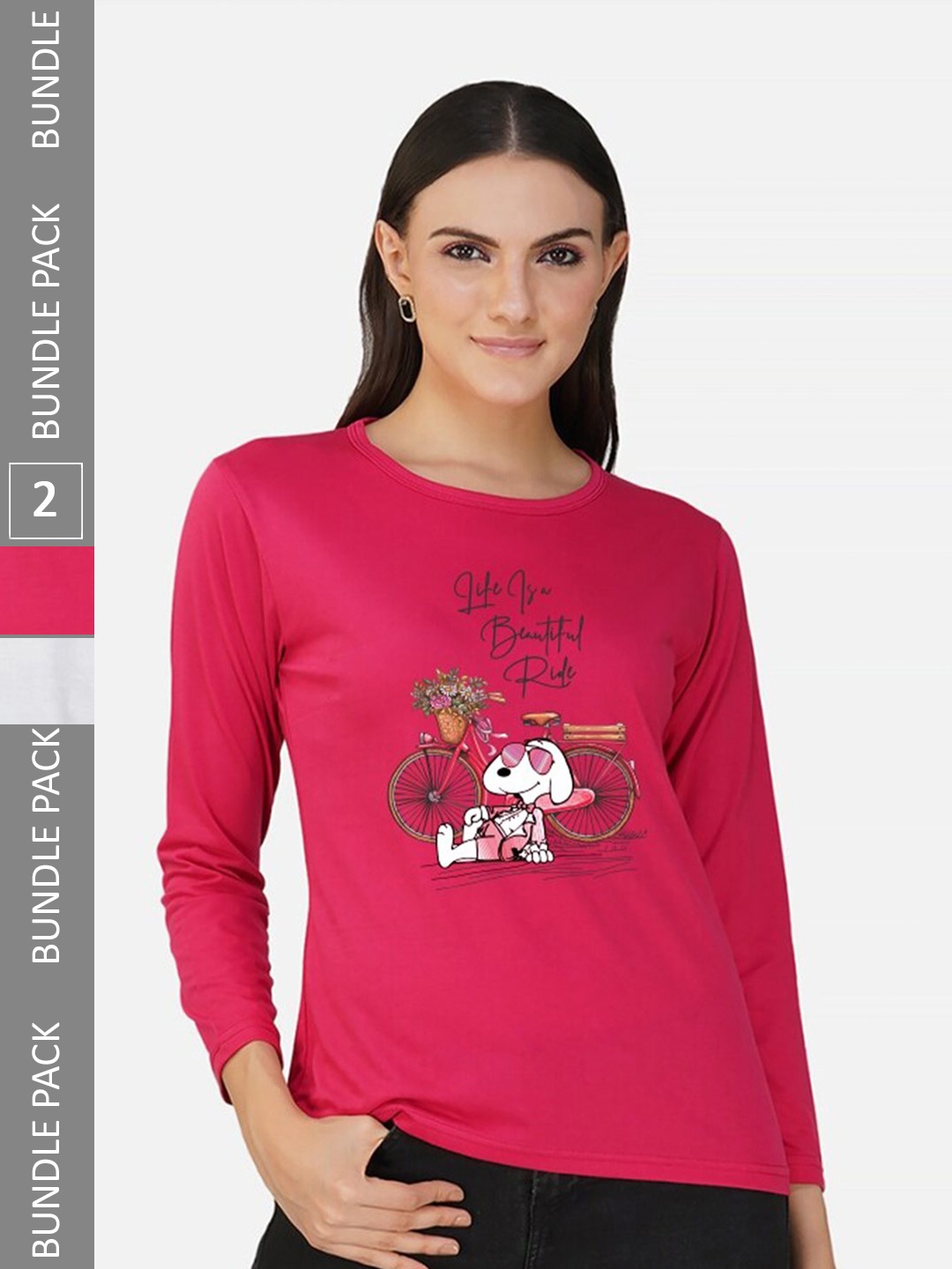 

CHOZI Pack of 2 Graphic Printed Cotton T-shirts, Pink