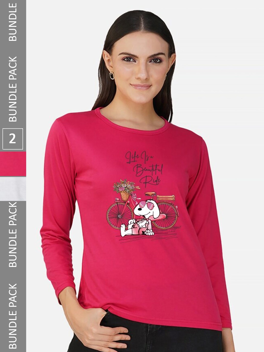 

CHOZI Pack Of 2 Typography Printed Cotton T-shirt, Pink
