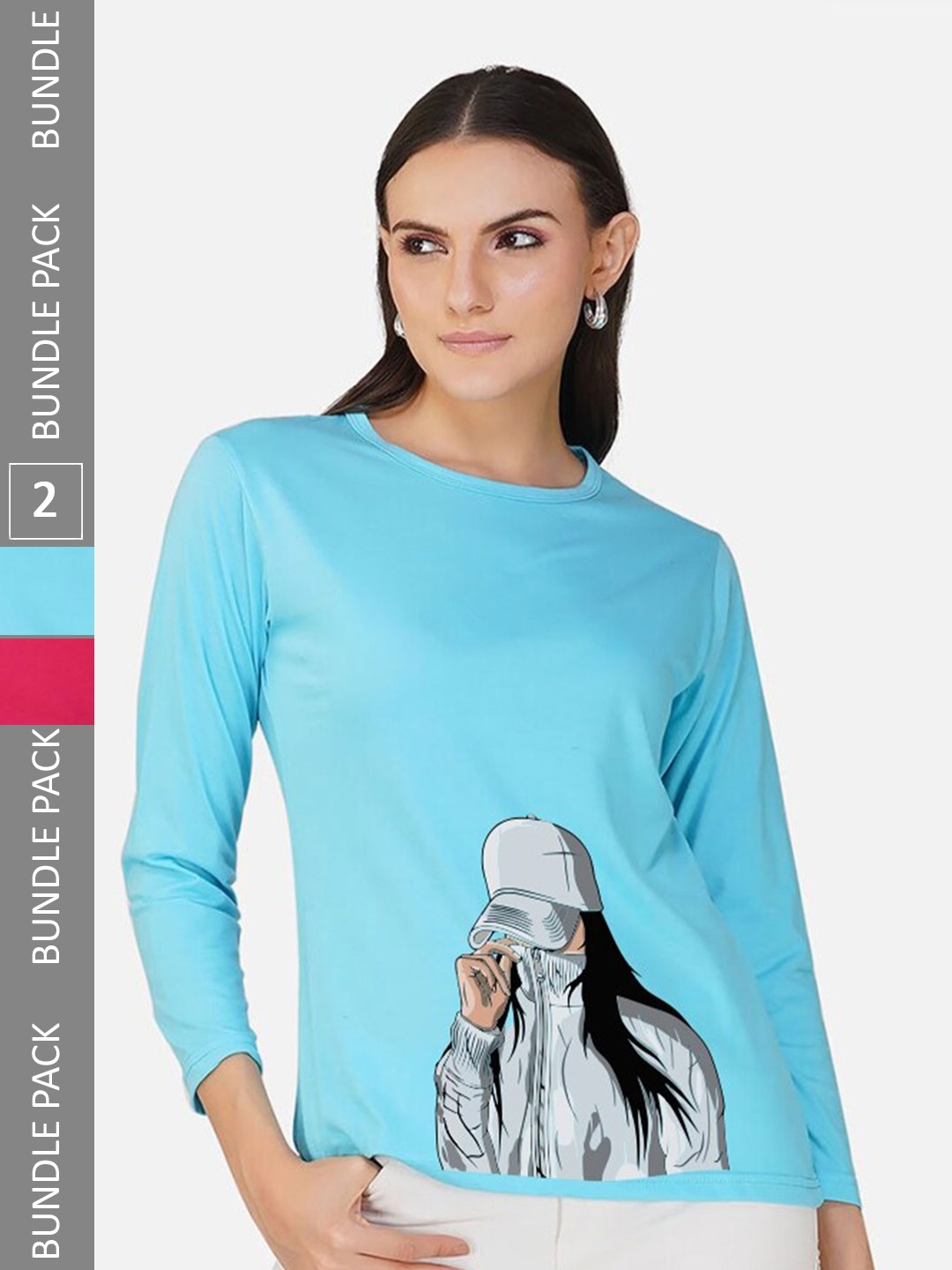 

CHOZI Pack Of 2 Printed Cotton Casual T-shirt, Turquoise blue