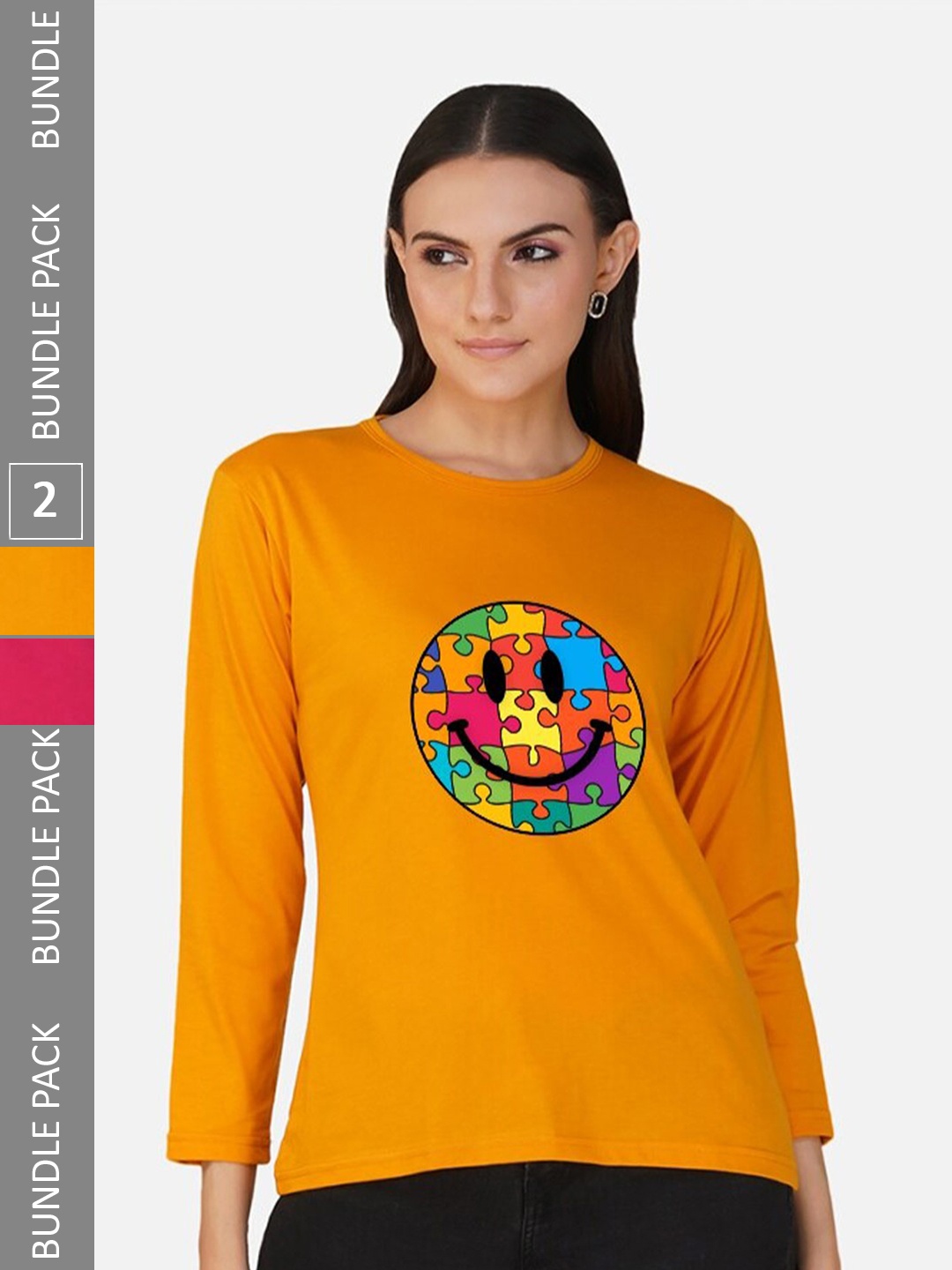 

CHOZI Pack Of 2 Graphic Printed Cotton T-shirt, Mustard