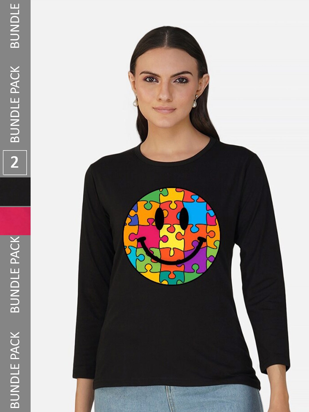 

CHOZI Pack Of 2 Graphic Printed Round Neck Cotton T-shirt, Black