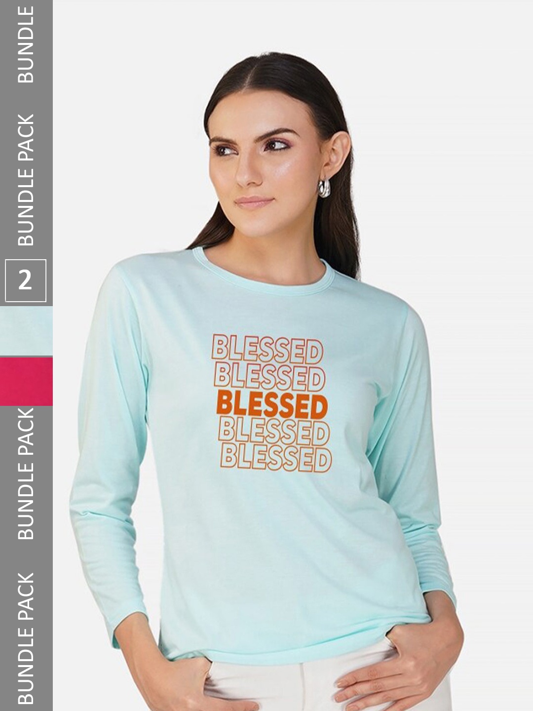 

CHOZI Pack Of 2 Typography Printed Cotton T-shirt, Turquoise blue