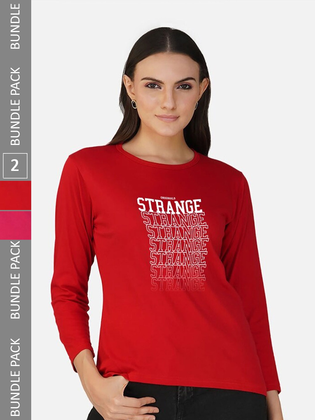 

CHOZI Pack Of 2 Typography Printed Cotton T-shirt, Red