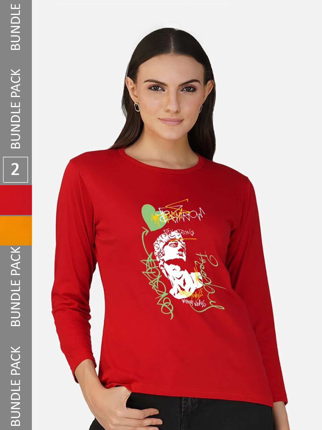 

CHOZI Pack Of 2 Graphic Printed Cotton T-shirt, Red