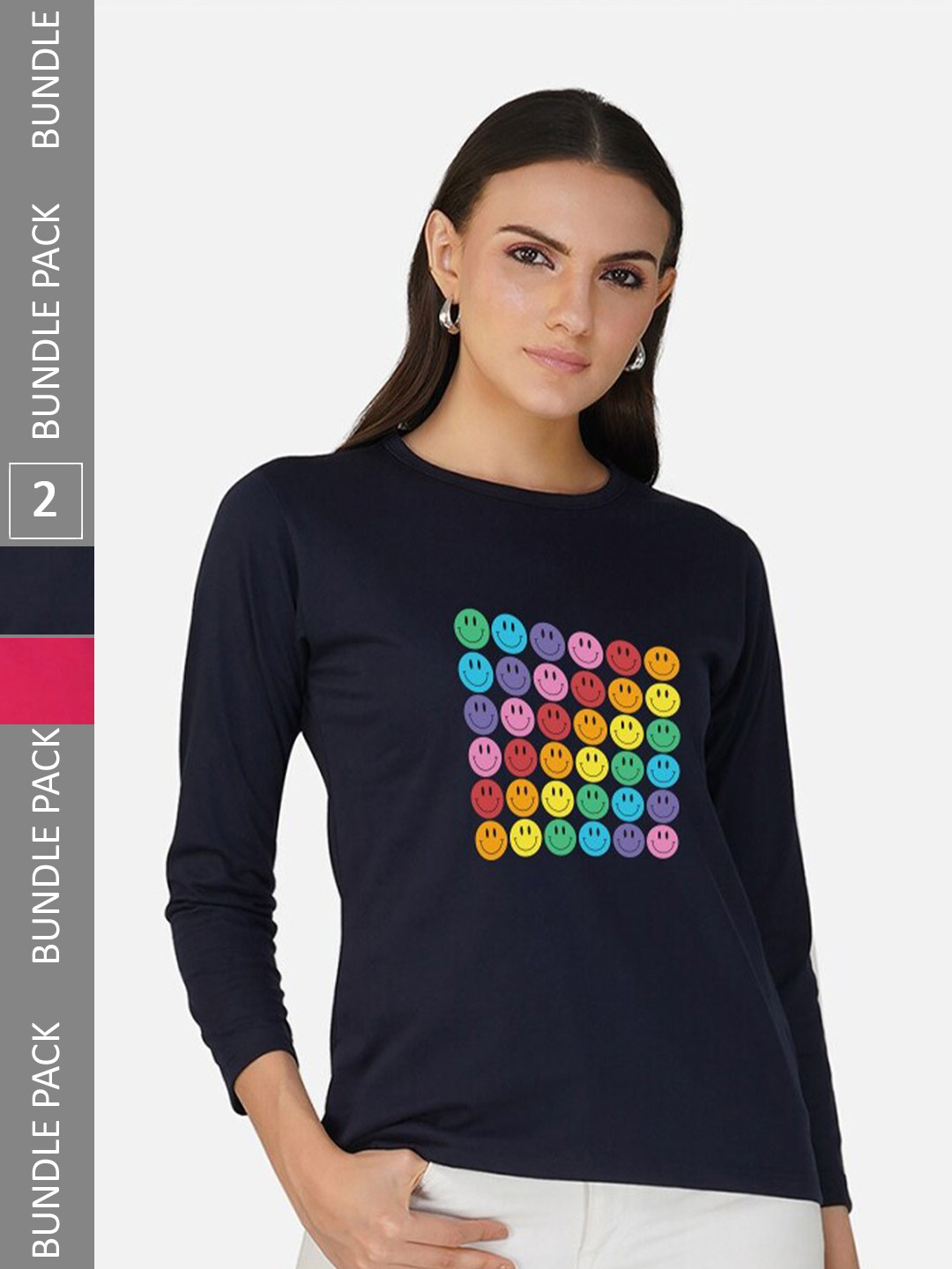 CHOZI Pack Of 2 Graphic Printed Cotton T-shirt, Navy blue