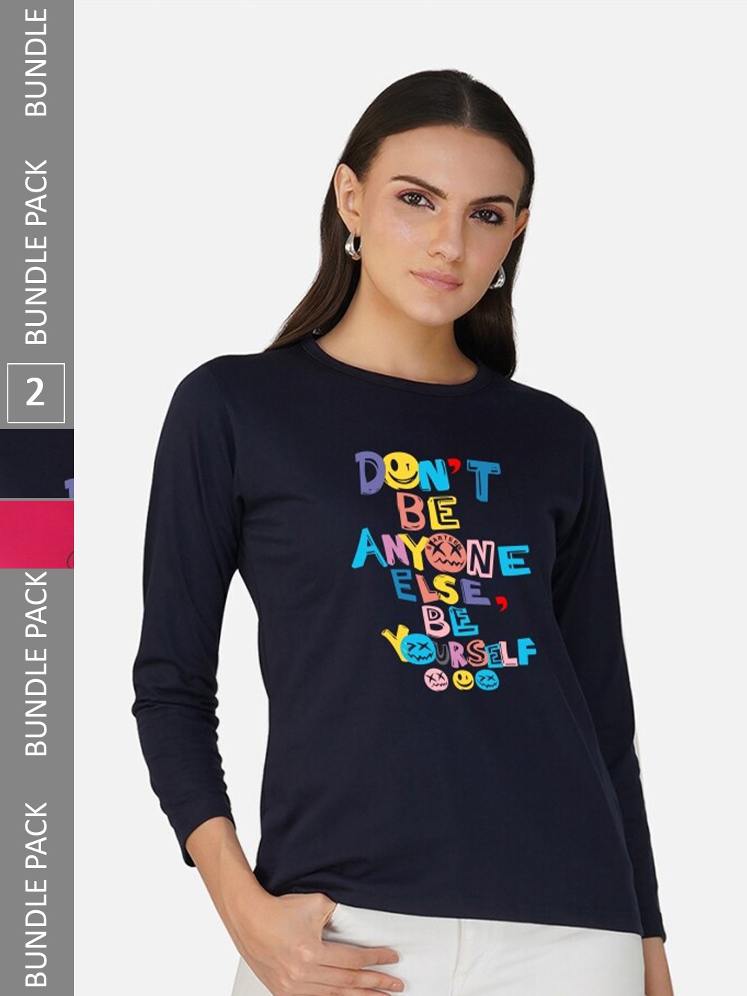 

CHOZI Pack Of 2 Printed Cotton T-shirt, Navy blue
