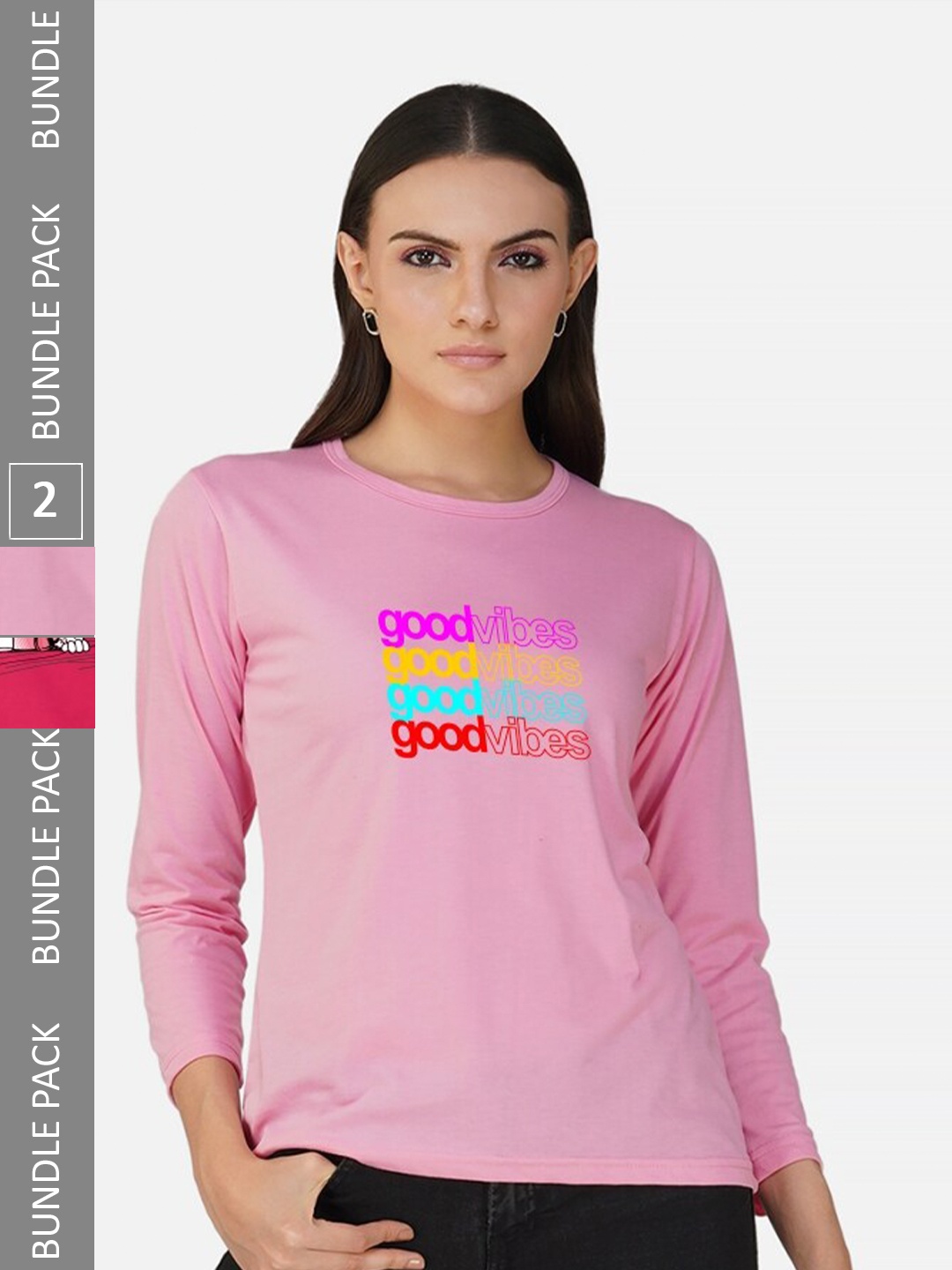 

CHOZI Pack Of 2 Typography Printed Cotton T-shirt, Pink