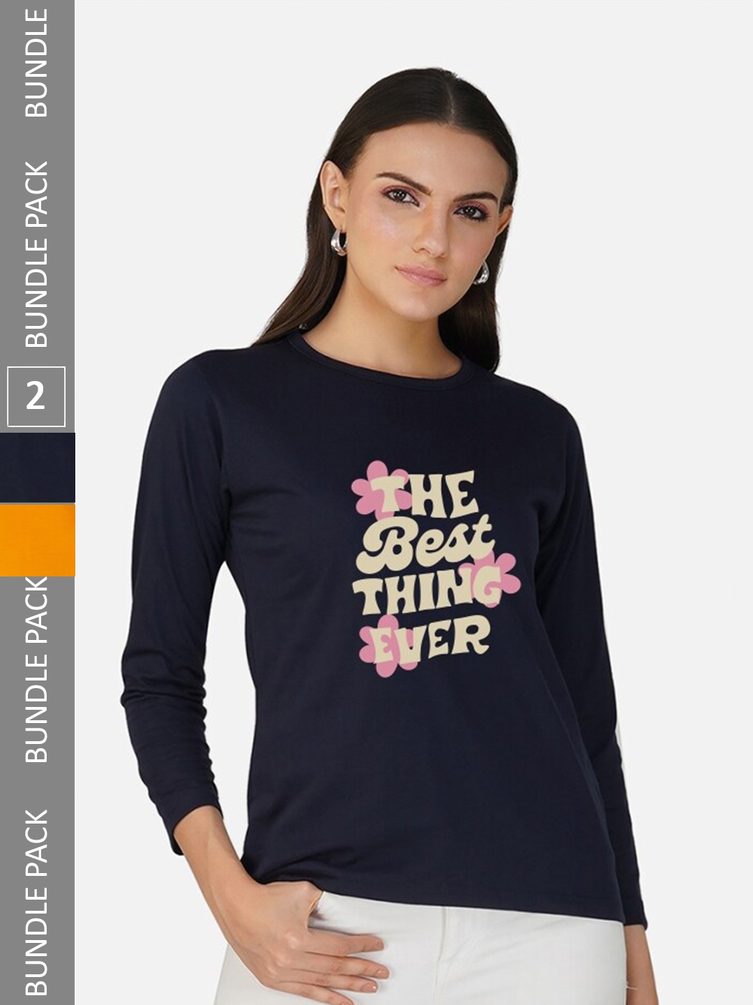 

CHOZI Pack Of 2 Typographic Printed Round Neck Cotton T-shirt, Navy blue