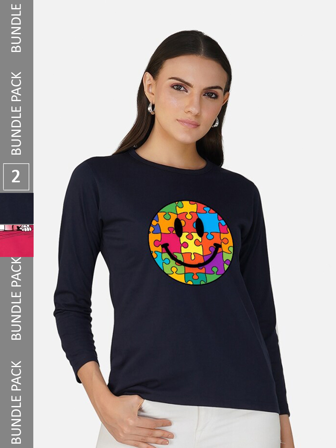 

CHOZI Pack Of 2 Graphic Printed Cotton T-shirt, Navy blue