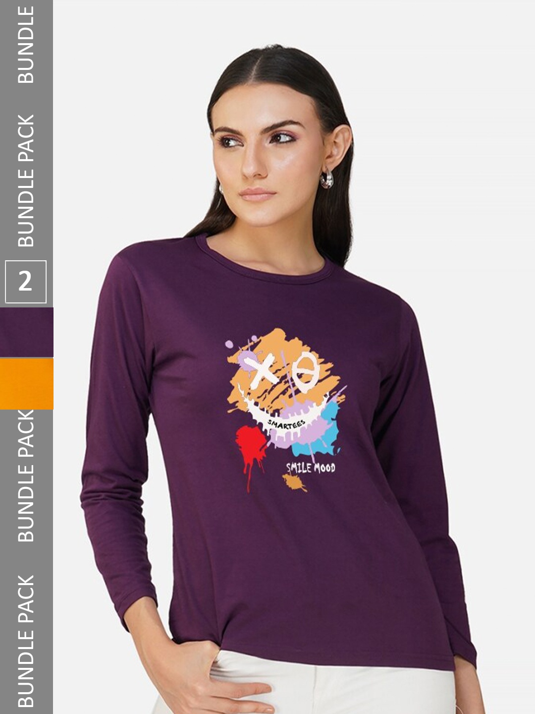 

CHOZI Pack Of 2 Graphic Printed Cotton T-shirt, Purple