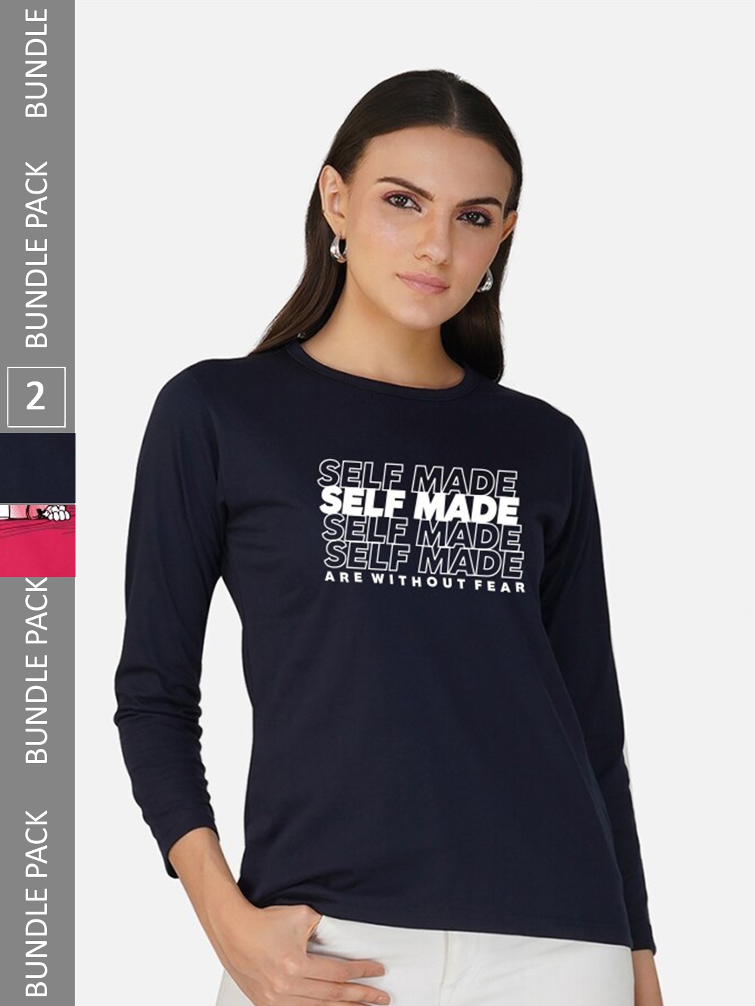 

CHOZI Pack Of 2 Typography Printed Cotton T-shirt, Navy blue
