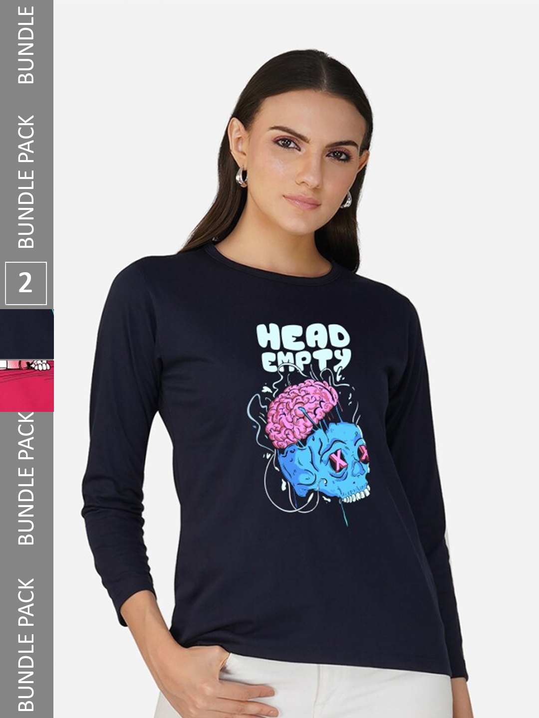 

CHOZI Pack Of 2 Printed Round Neck Cotton T-shirt, Navy blue
