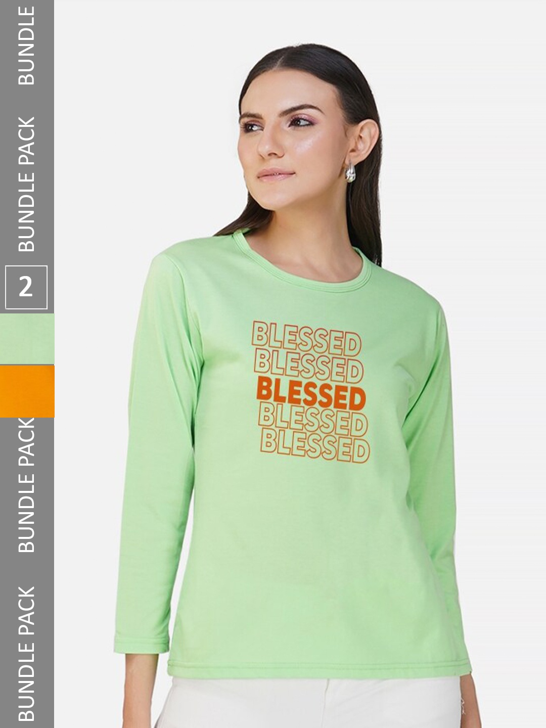 

CHOZI Pack Of 2 Typography Printed Cotton T-shirt, Lime green