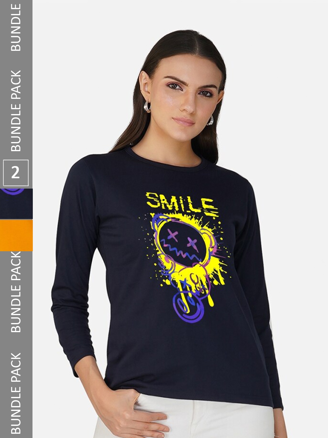 

CHOZI Pack Of 2 Printed Round Neck Cotton Regular T-shirts, Mustard