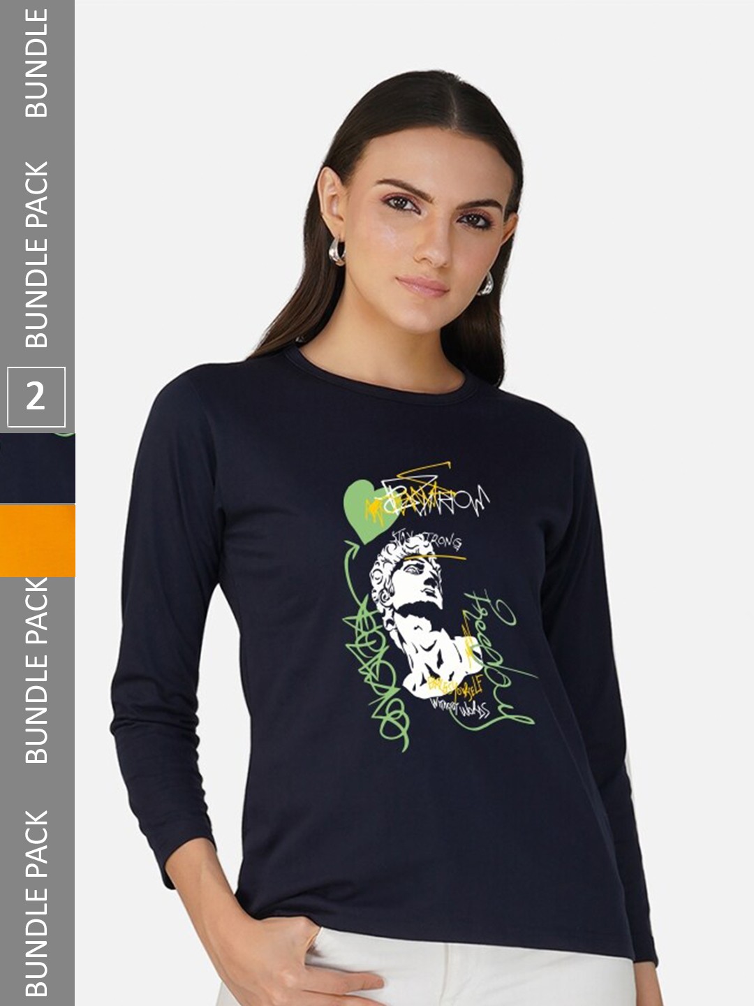 

CHOZI Pack Of 2 Graphic Printed Cotton T-shirt, Navy blue