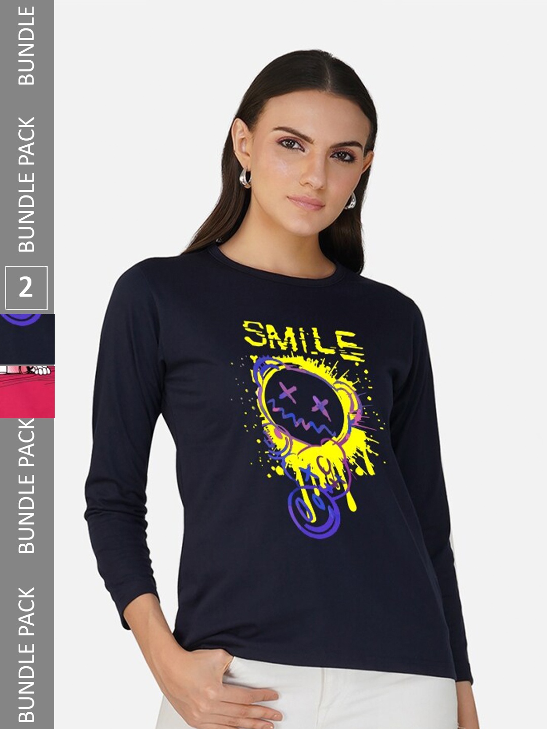 CHOZI Pack Of 2 Typography Printed Cotton T-shirt, Navy blue