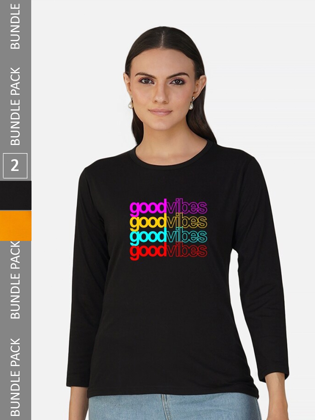 CHOZI Pack of 2 Typography Printed Cotton T-shirts, Black