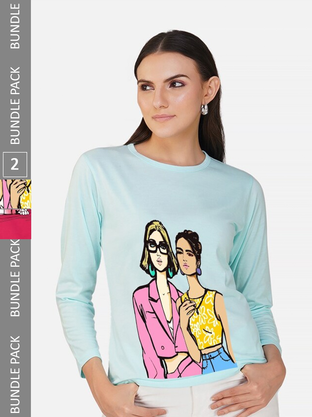 

CHOZI Pack Of 2 Printed Round Neck Cotton Regular T-shirts, Turquoise blue