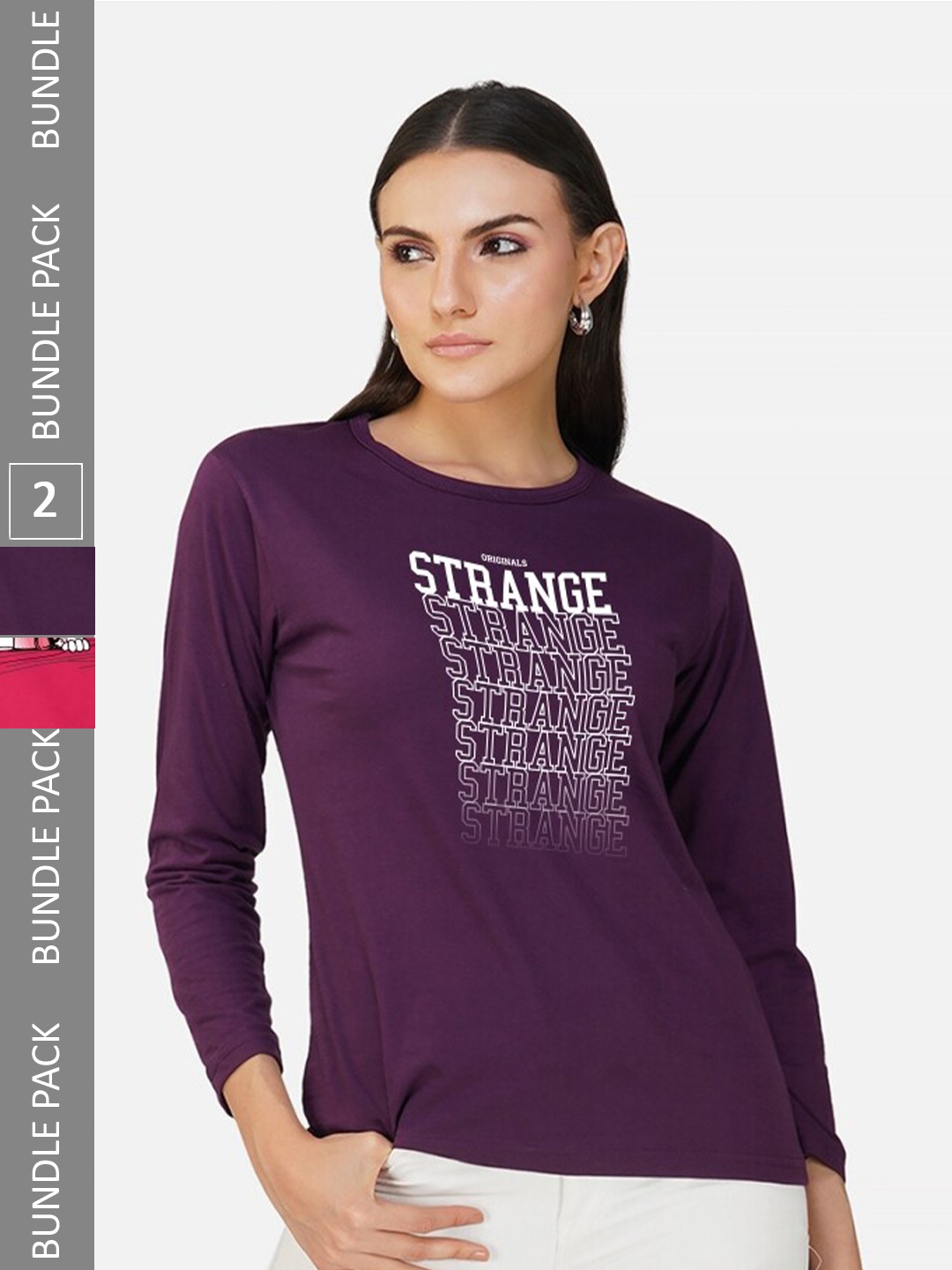 

CHOZI Pack Of 2 Typography Printed Cotton T-shirt, Purple