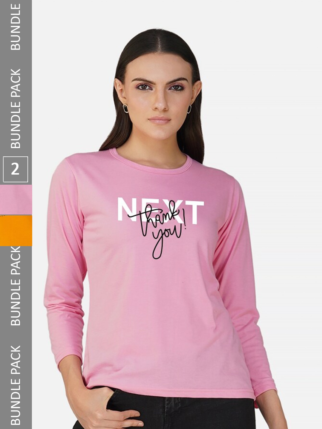 CHOZI Pack Of 2 Typography Printed Cotton T-shirt, Pink