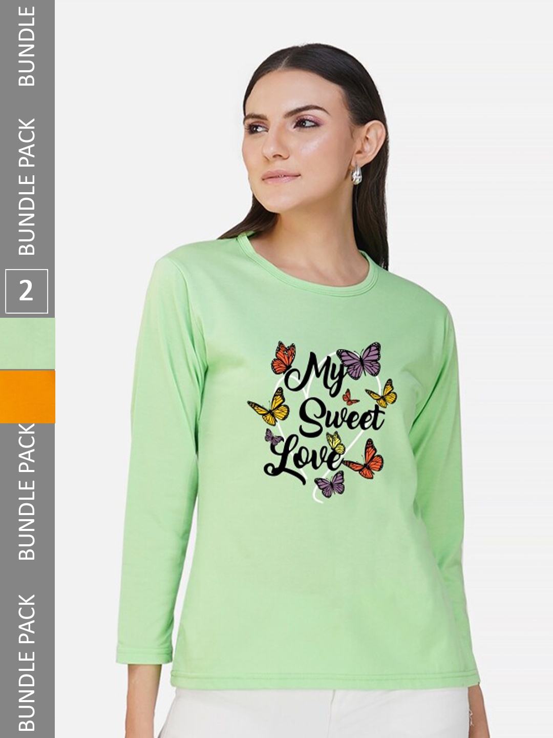 

CHOZI Pack Of 2 Printed Round Neck Cotton T-shirt, Lime green