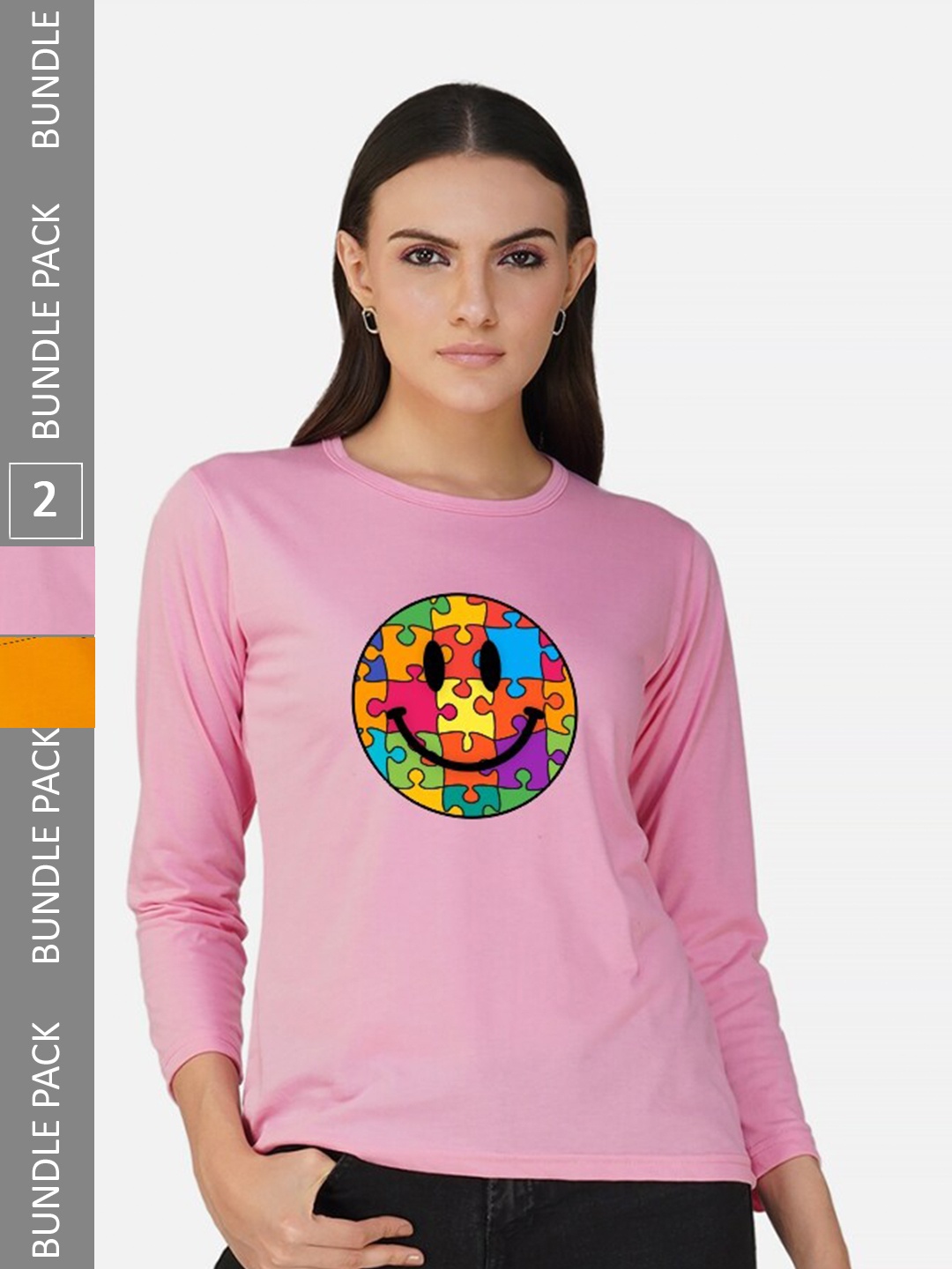 

CHOZI Pack Of 2 Printed Round Neck Cotton T-shirt, Pink