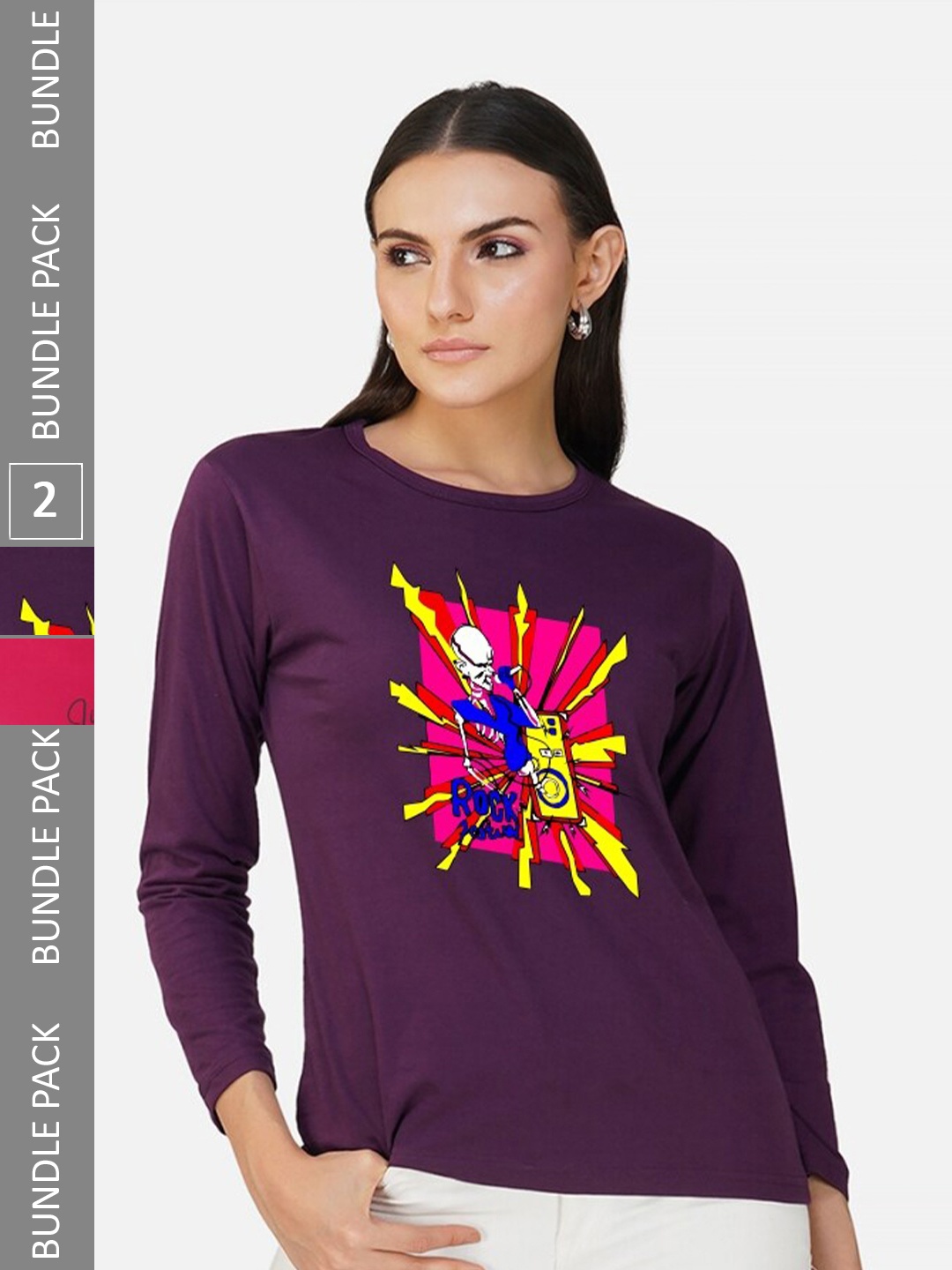 

CHOZI Pack Of 2 Printed Cotton T-shirt, Purple