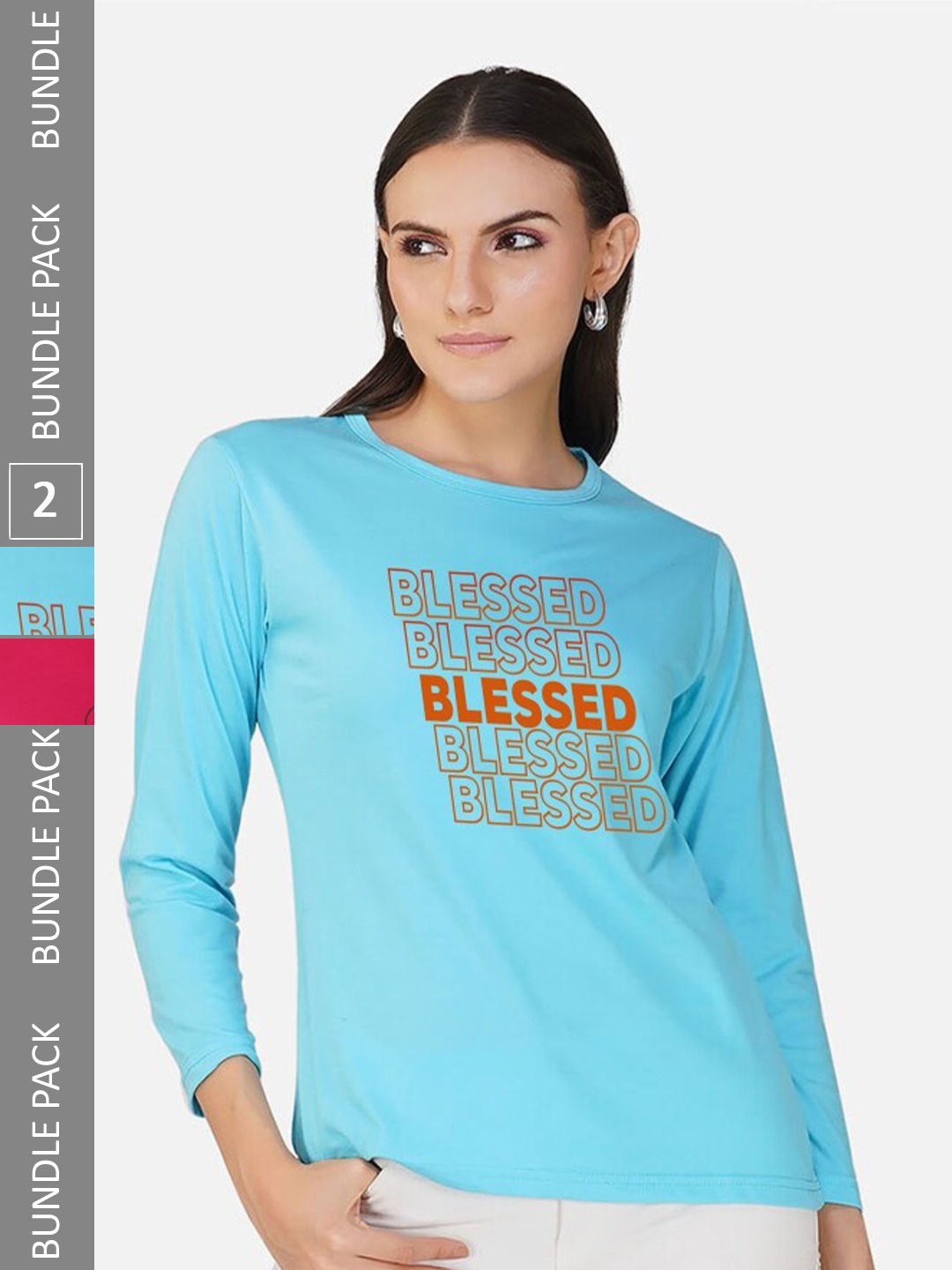 

CHOZI Pack Of 2 Printed Cotton Casual T-shirt, Turquoise blue