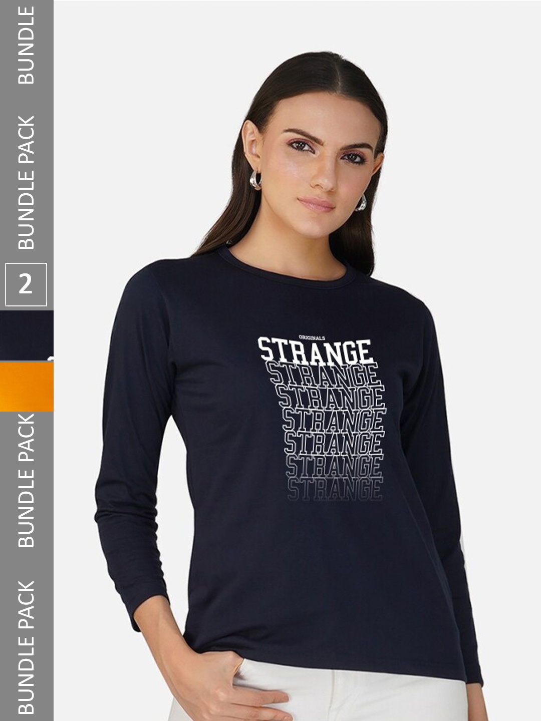 

CHOZI Pack of 2 Typography Printed Cotton T-shirts, Navy blue