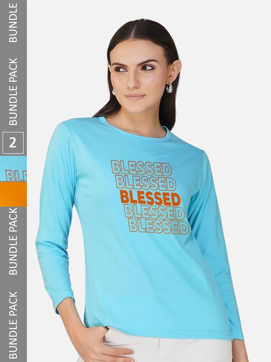 

CHOZI Pack Of 2 Typographic Printed Round Neck Cotton T-shirt, Turquoise blue