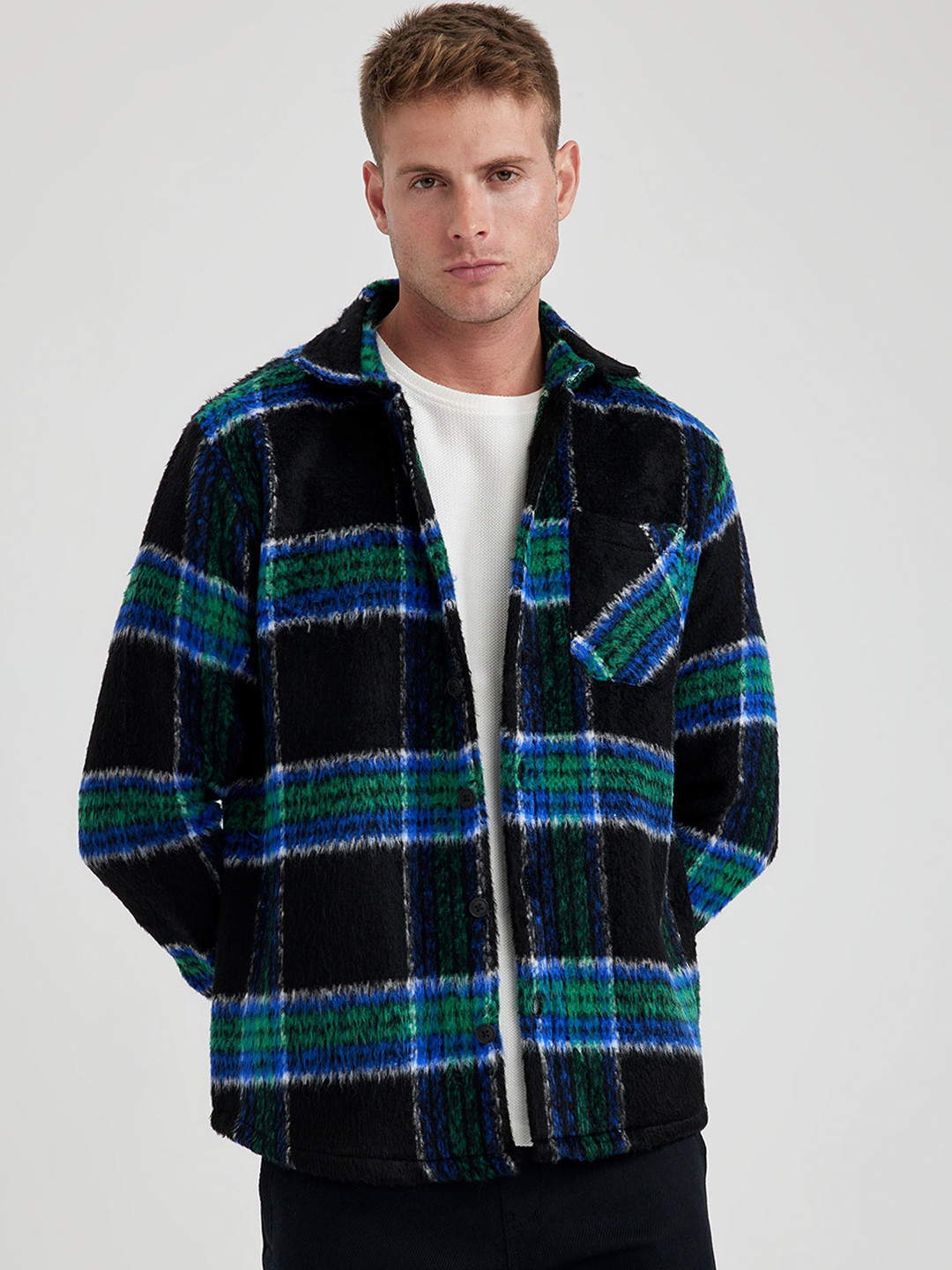

DeFacto Checked Acrylic Tailored Jacket, Black