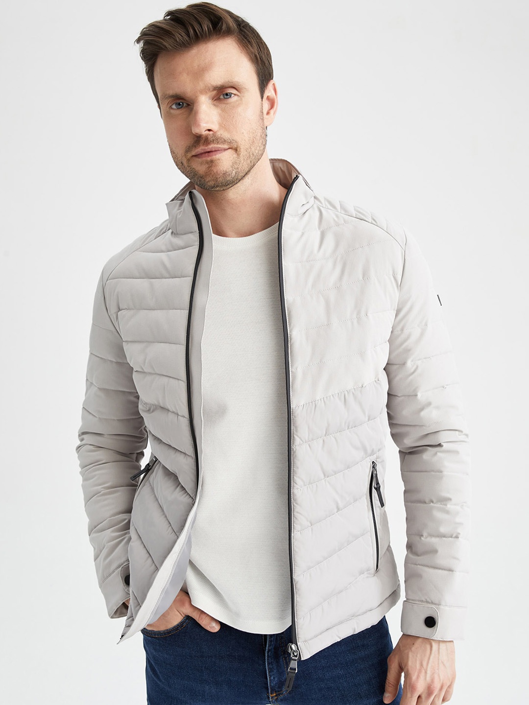 

DeFacto Mock Collar Puffer Jacket, Grey