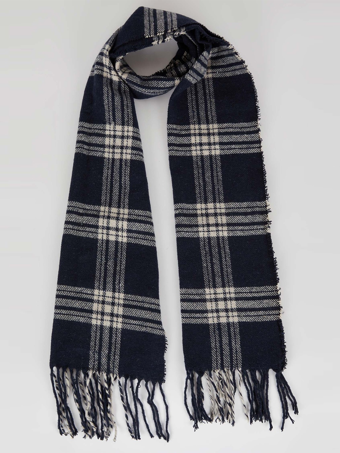 

DeFacto Men Checked Tasselled Scarf, Navy blue