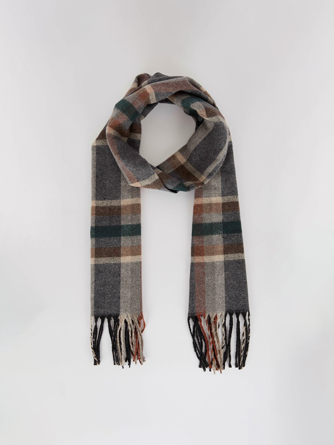 

DeFacto Men Checked Tasselled Scarf, Grey