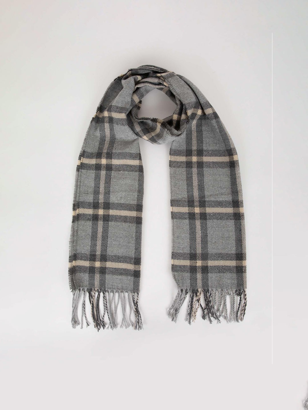 

DeFacto Men Checked Tasselled Scarf, Grey