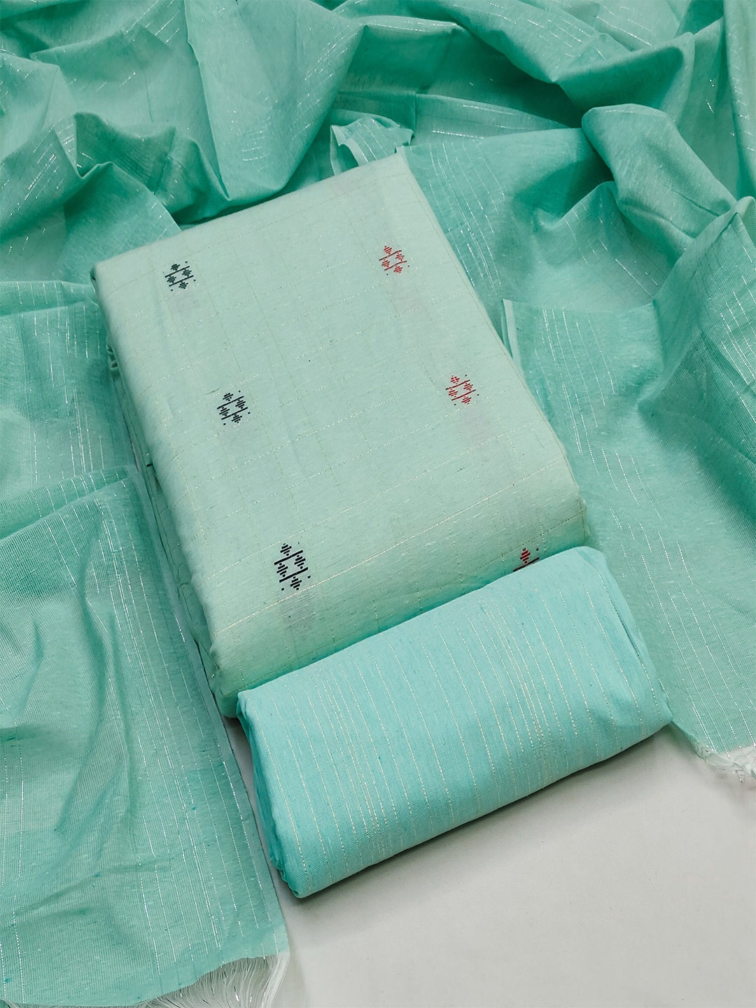 

MANVAA Ethnic Motifs Woven Design Jacquard Unstitched Dress Material, Sea green