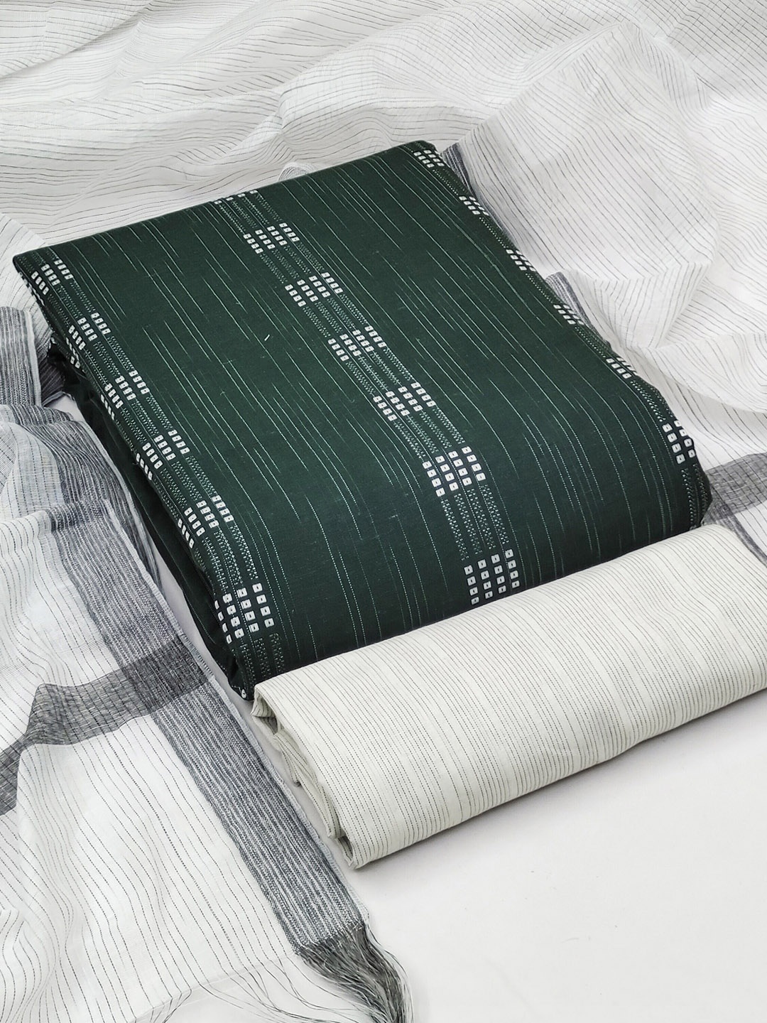 

MANVAA Striped Woven Design Jacquard Unstitched Dress Material, Green