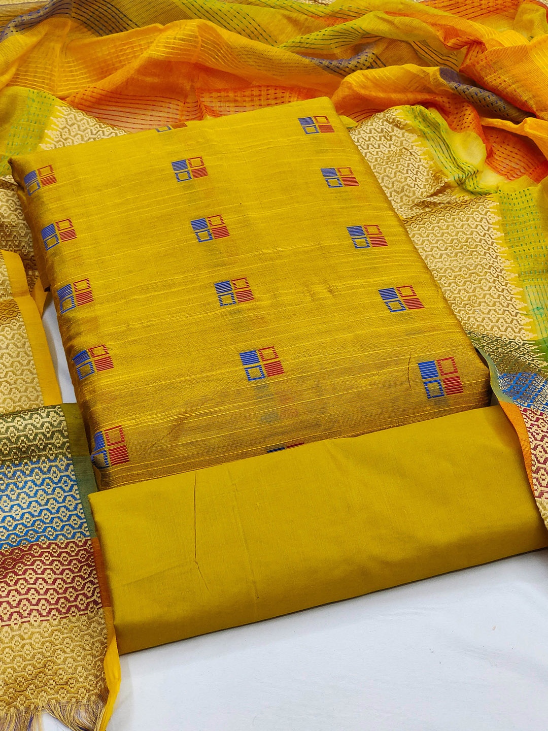 

MANVAA Geometric Woven Design Unstitched Dress Material, Yellow