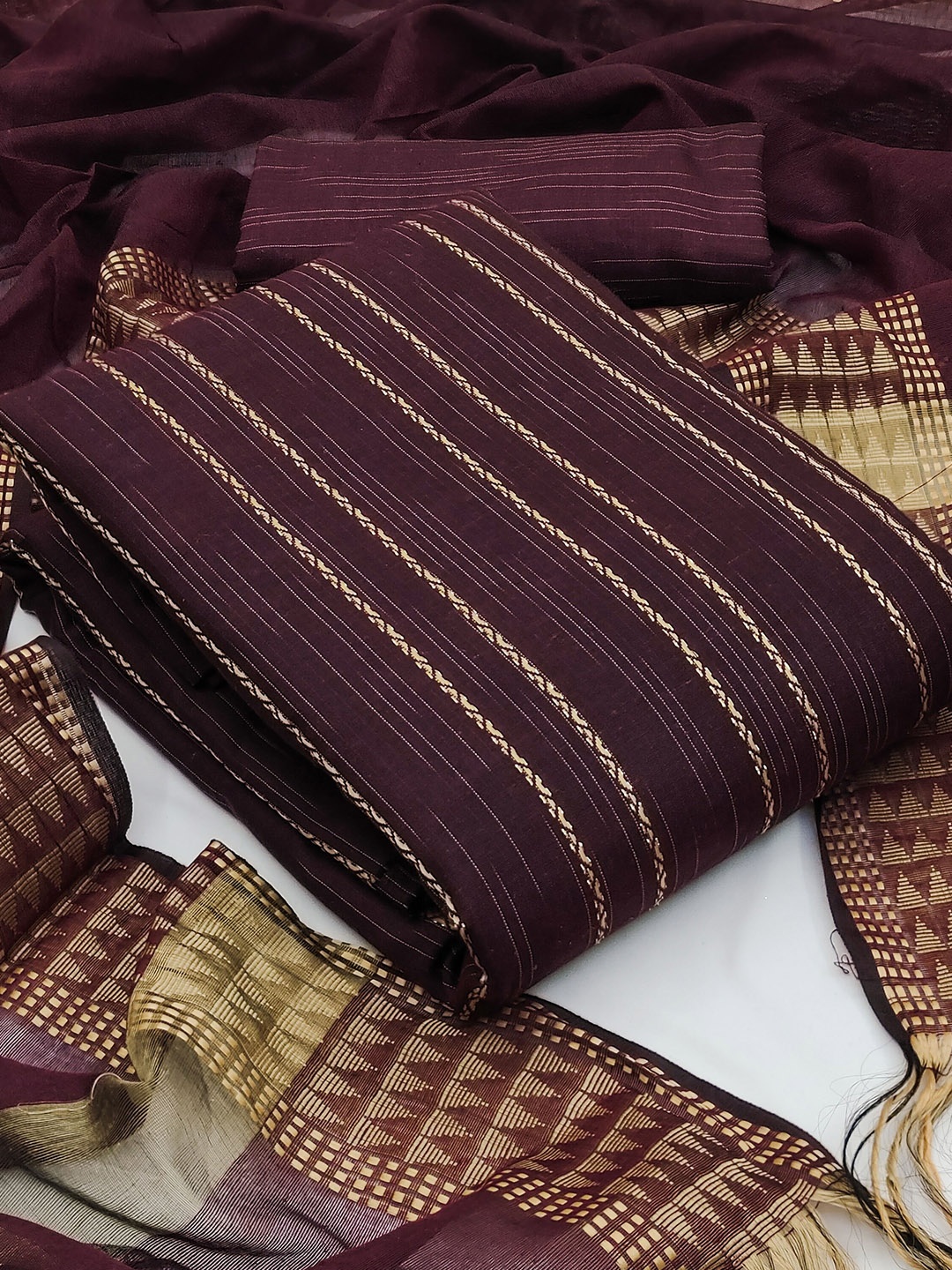 

MANVAA Striped Woven Design Unstitched Dress Material, Magenta