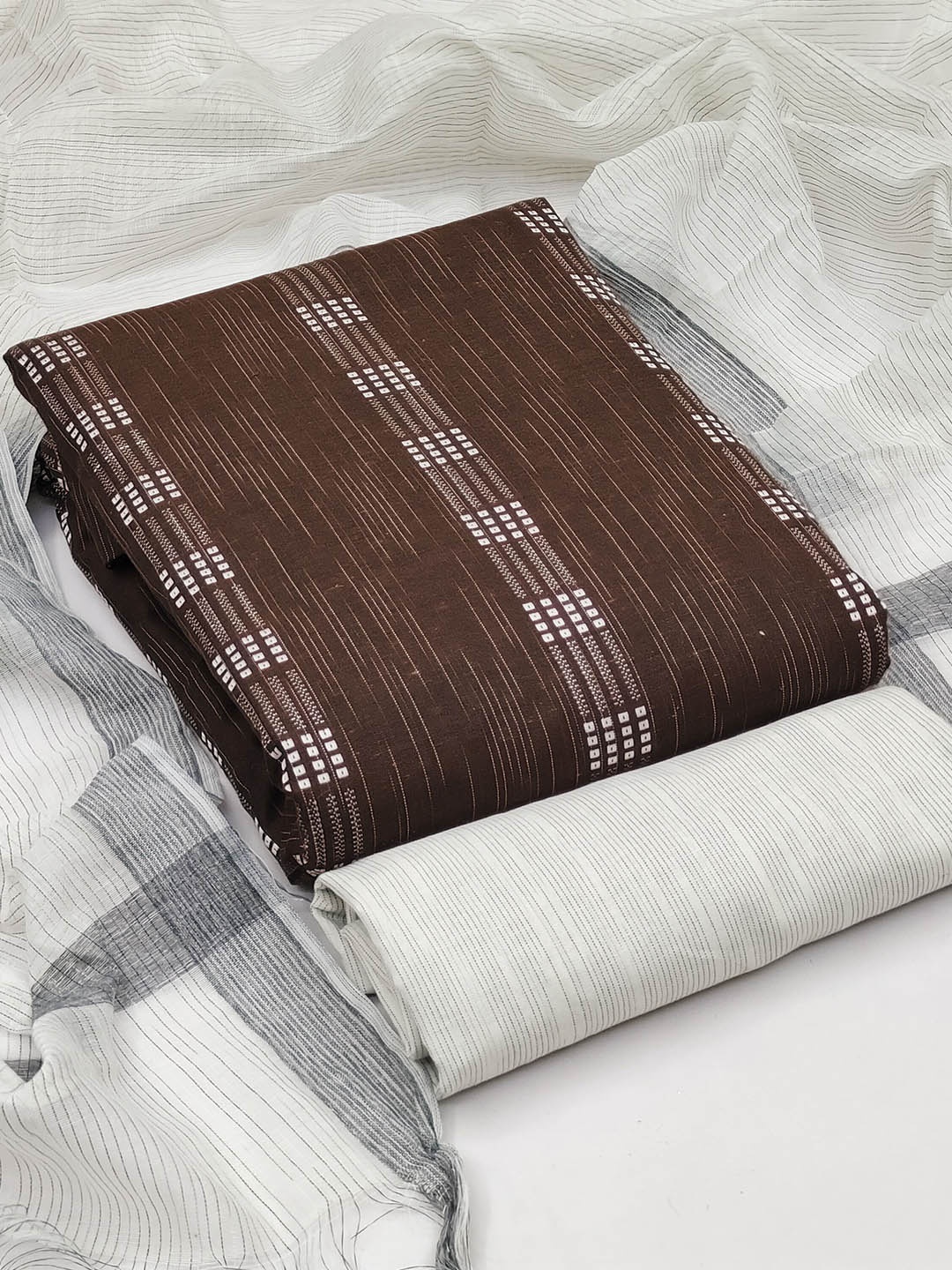 

MANVAA Geometric Woven Design Unstitched Dress Material, Brown