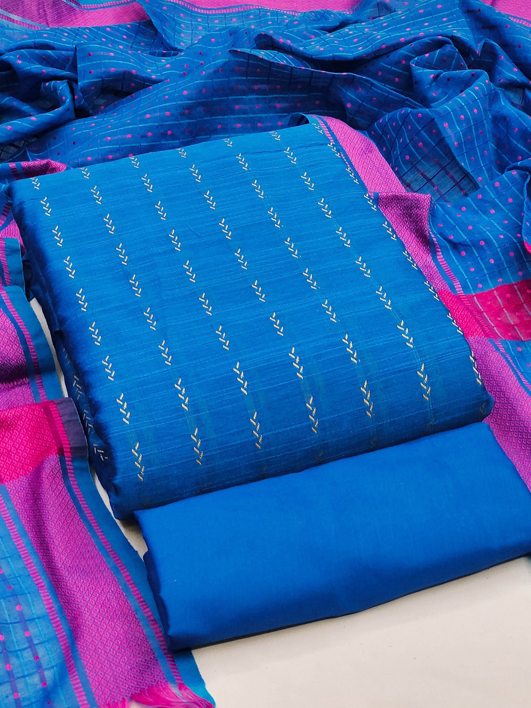 

MANVAA Ethnic Motifs Woven Design Unstitched Dress Material, Blue