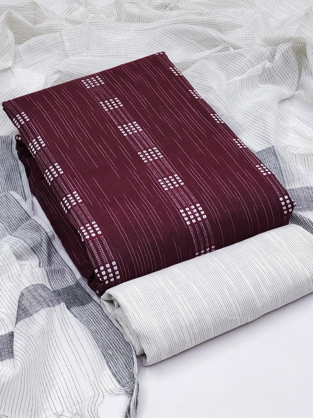 

MANVAA Geometric Woven Design Unstitched Dress Material, Magenta