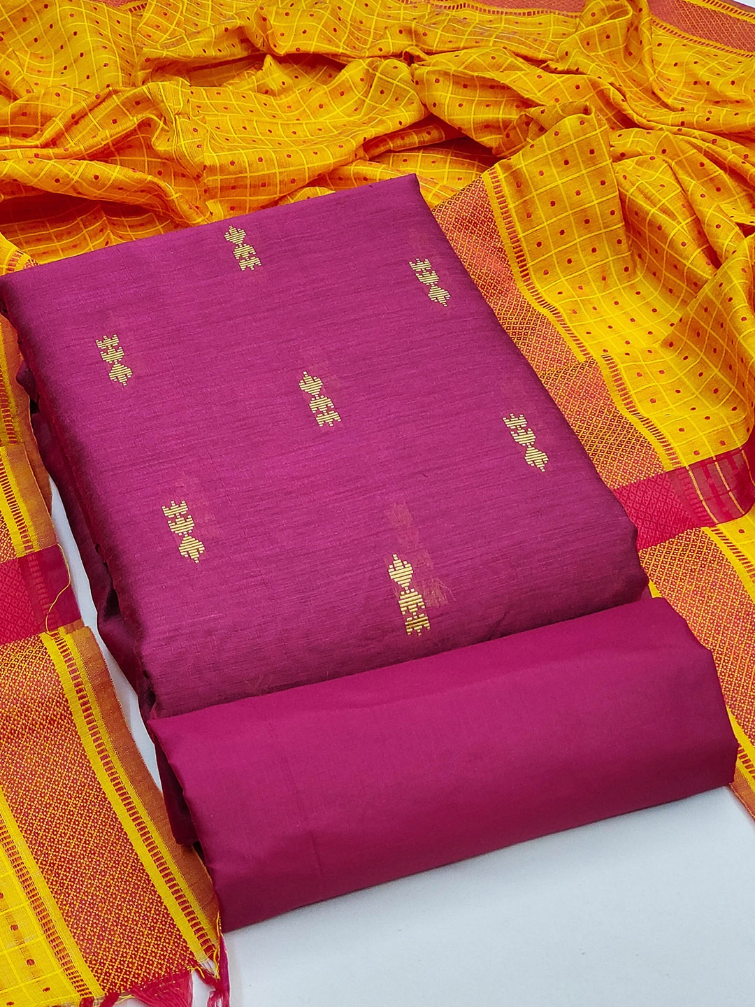 

MANVAA Ethnic Motifs Woven Design Jacquard Unstitched Dress Material, Pink