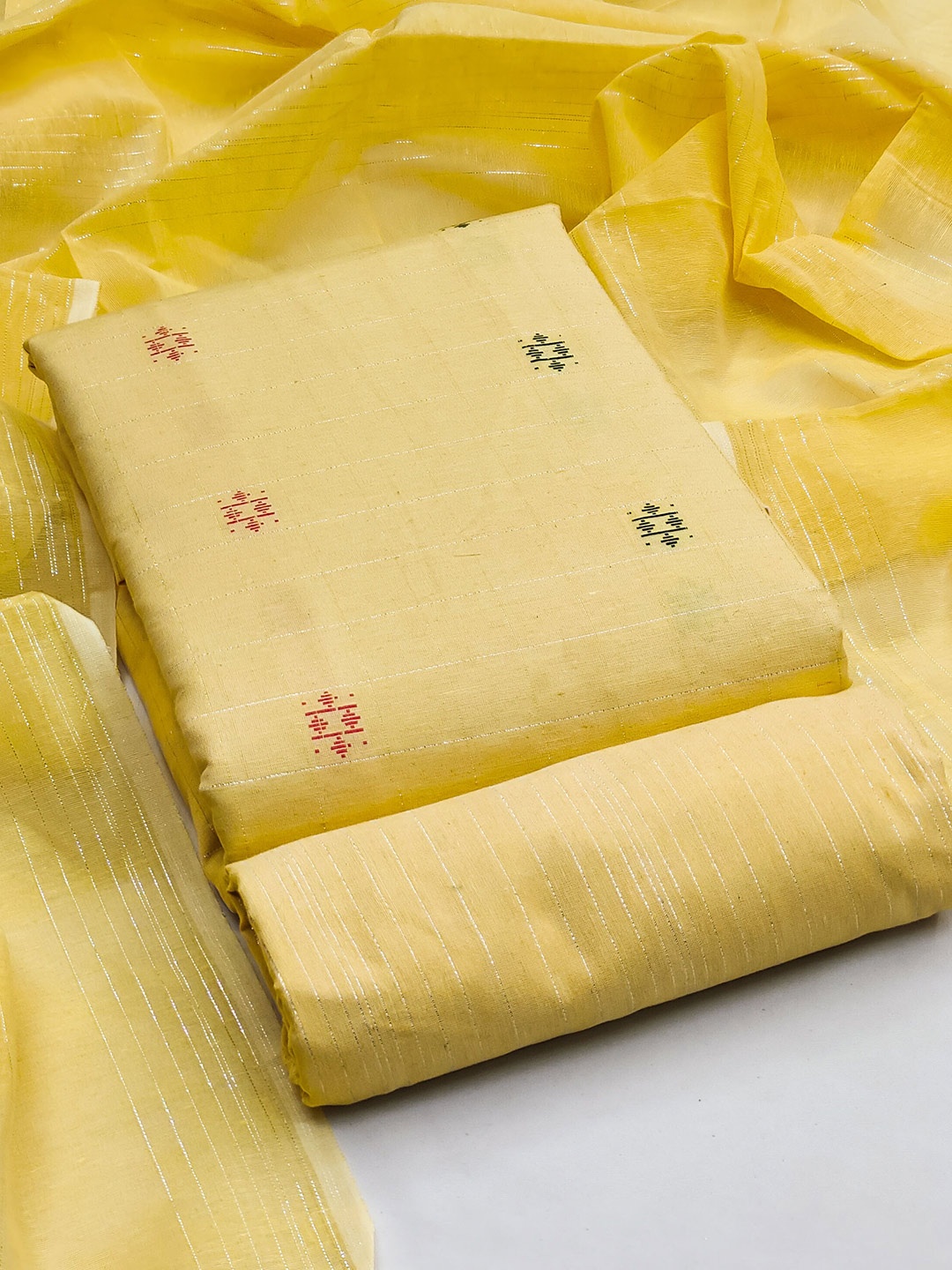 

MANVAA Ethnic Motifs Woven Design Zari Unstitched Dress Material, Yellow