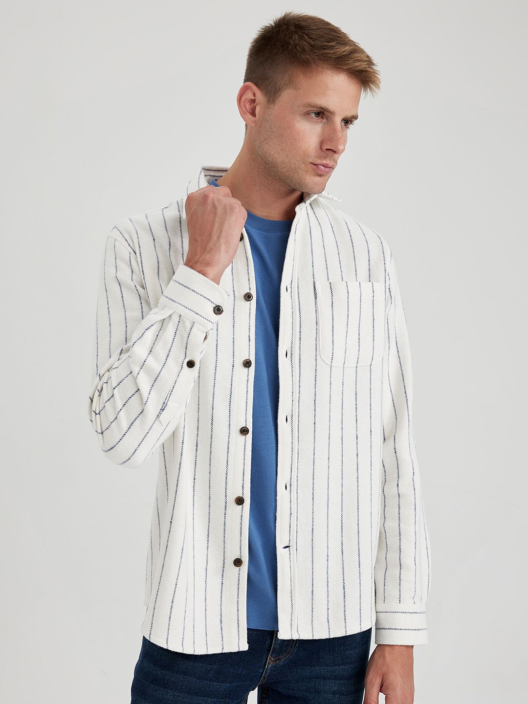 

DeFacto Opaque Striped Casual Shirt, White