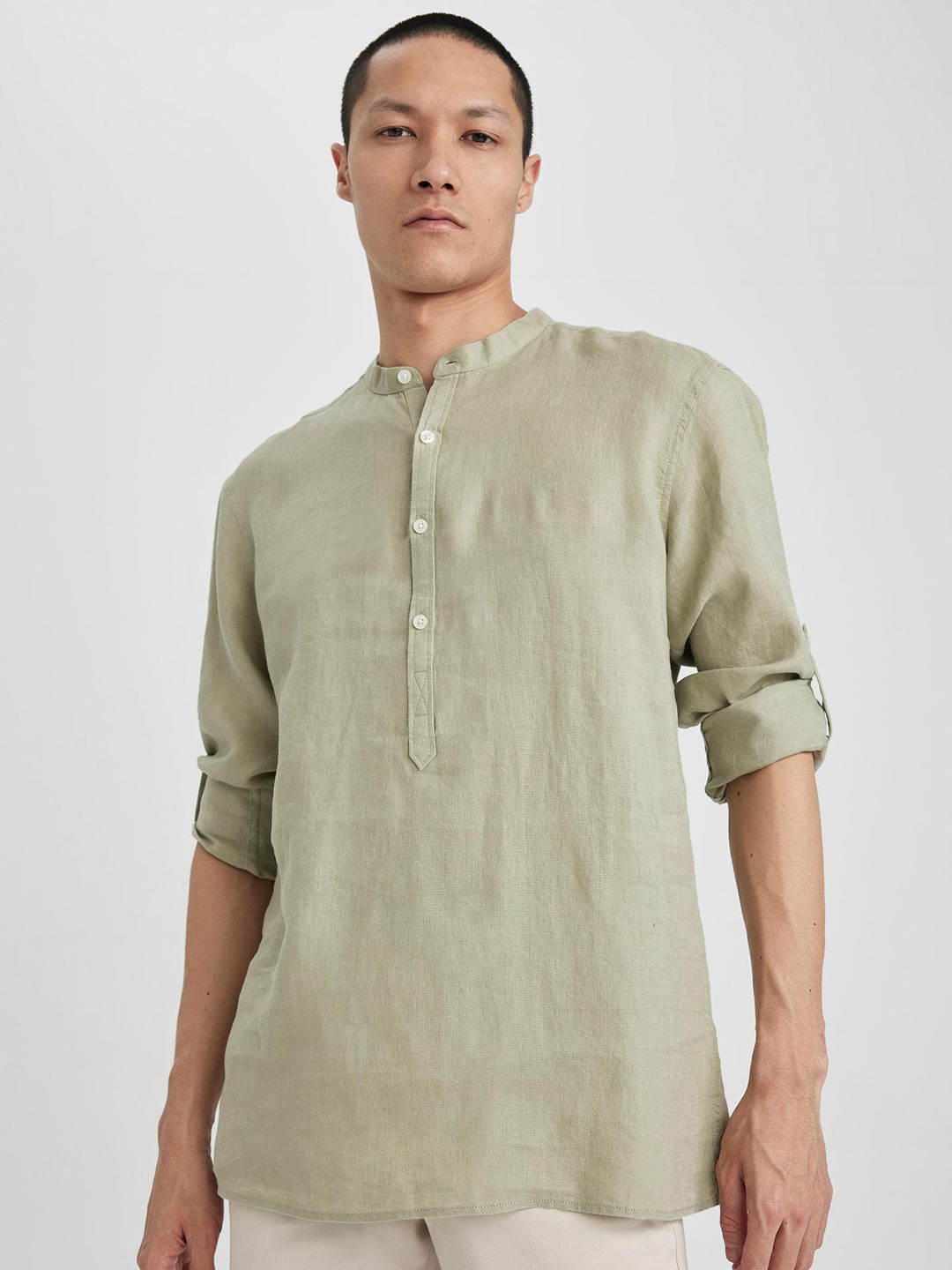 

DeFacto Mandarin Collar Opaque Casual Shirt, Green