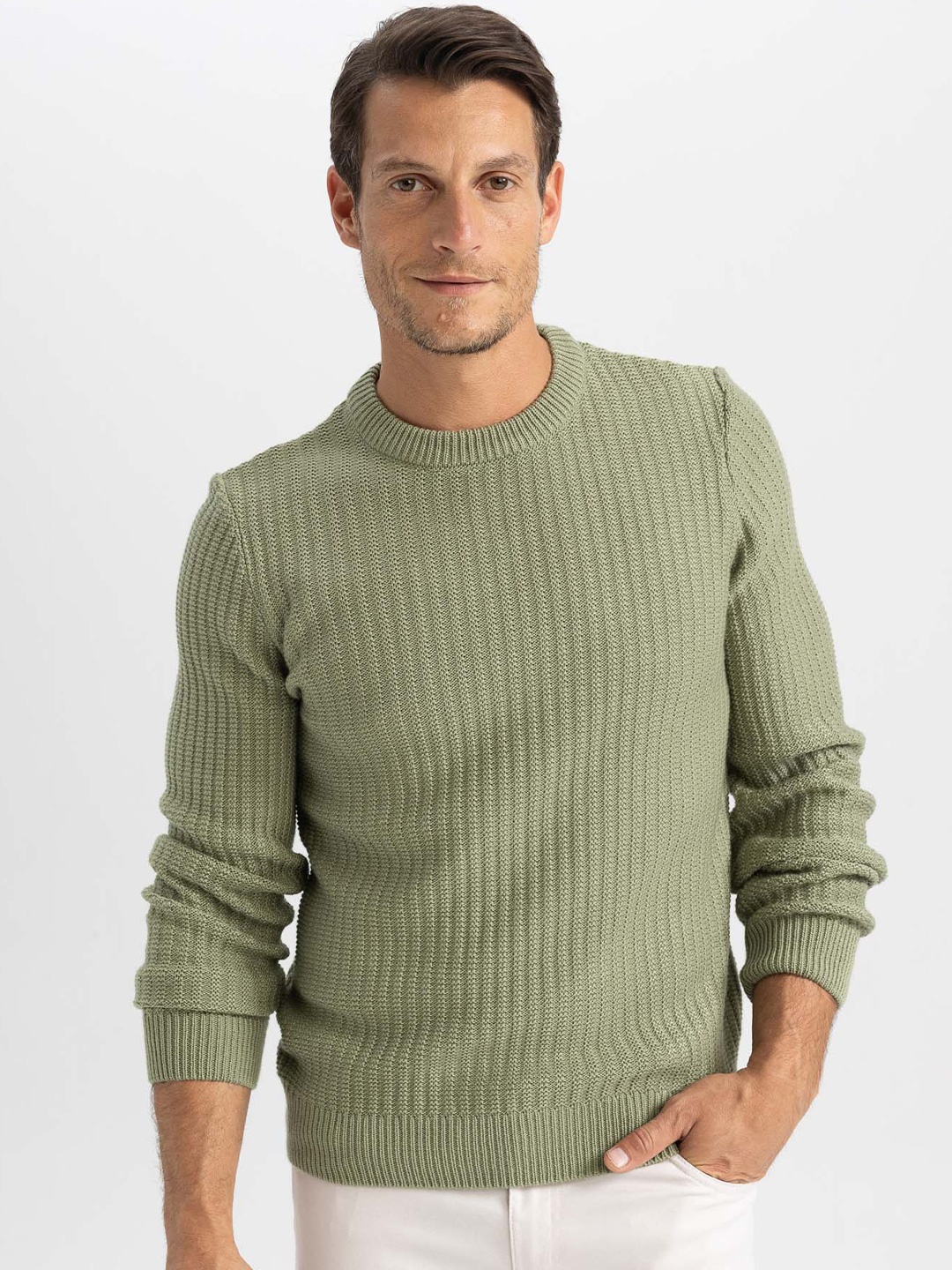 

DeFacto Men Green Ribbed Pullover