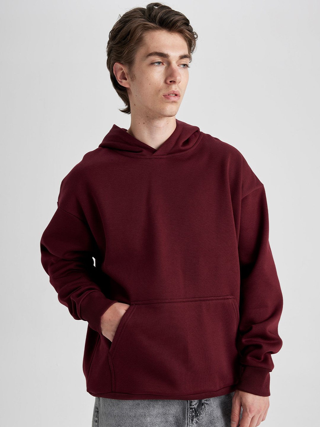 

DeFacto Ribbed Hooded Pullover Sweater, Maroon