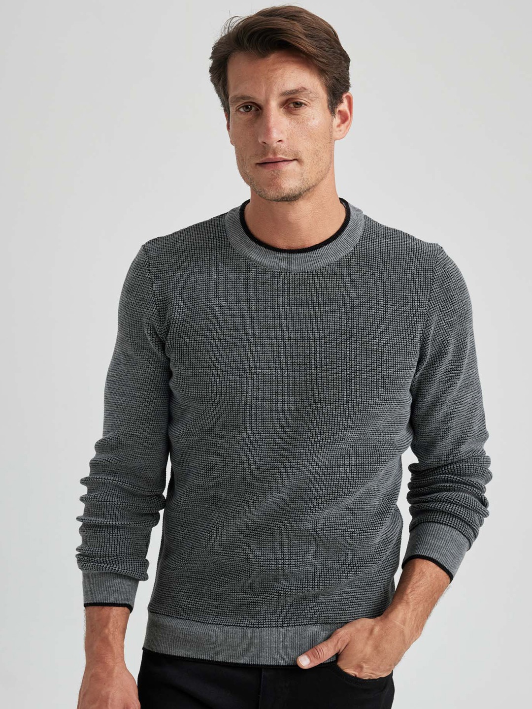 

DeFacto Ribbed Pullover Sweaters, Grey